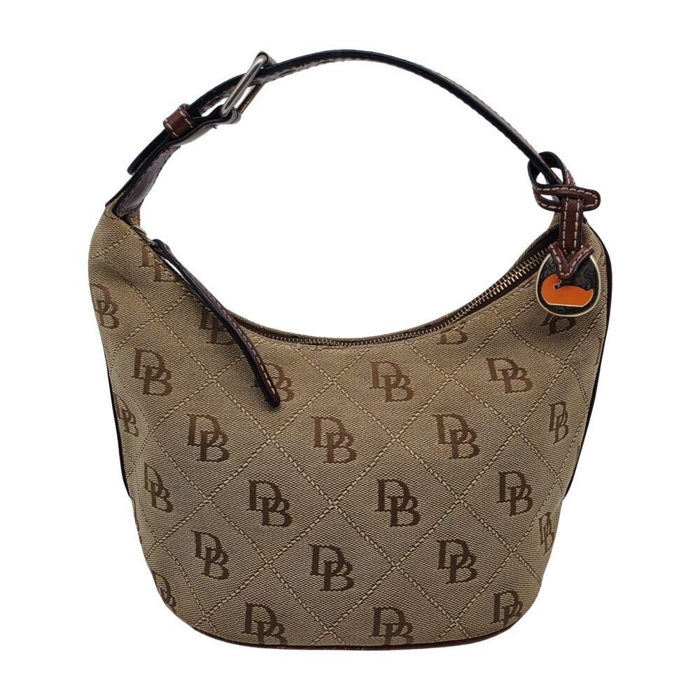 Vintage Dooney & Bourke Signature Monogram Canvas Hobo Shoulder Bag (Y2K)